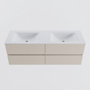 MONDIAZ VICA 140cm badmeubel onderkast Linen 4 lades. Wastafel CLOUD dubbel 2 kraangaten, kleur Talc.