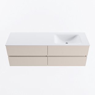MONDIAZ VICA 150cm badmeubel onderkast Linen 4 lades. Wastafel CLOUD rechts 1 kraangat, kleur Talc.