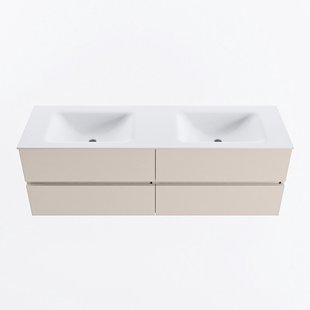 MONDIAZ VICA 150cm badmeubel onderkast Linen 4 lades. Wastafel CLOUD dubbel 2 kraangaten, kleur Talc.