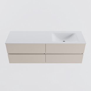 MONDIAZ VICA 150cm badmeubel onderkast Linen 4 lades. Wastafel CLOUD rechts zonder kraangat, kleur Talc.