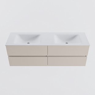 MONDIAZ VICA 150cm badmeubel onderkast Linen 4 lades. Wastafel CLOUD dubbel zonder kraangat, kleur Talc.