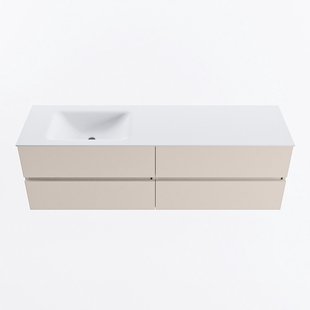 MONDIAZ VICA 160cm badmeubel onderkast Linen 4 lades. Wastafel CLOUD links 1 kraangat, kleur Talc.