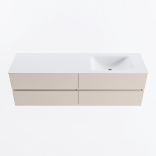 MONDIAZ VICA 160cm badmeubel onderkast Linen 4 lades. Wastafel CLOUD rechts zonder kraangat, kleur Talc.