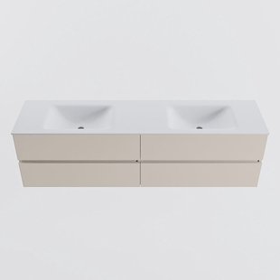 MONDIAZ VICA 180cm badmeubel onderkast Linen 4 lades. Wastafel CLOUD dubbel 2 kraangaten, kleur Talc.