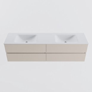 MONDIAZ VICA 180cm badmeubel onderkast Linen 4 lades. Wastafel CLOUD dubbel zonder kraangat, kleur Talc.