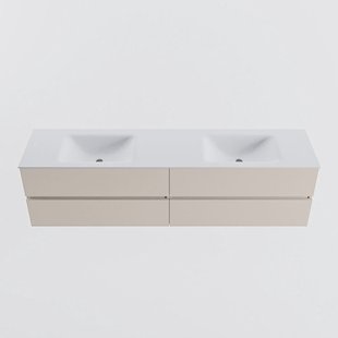 MONDIAZ VICA 190cm badmeubel onderkast Linen 4 lades. Wastafel CLOUD dubbel 2 kraangaten, kleur Talc.