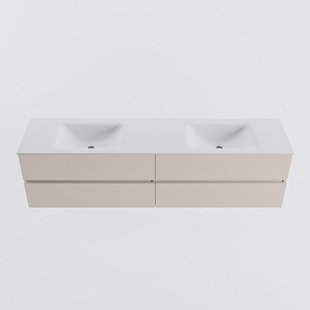 MONDIAZ VICA 190cm badmeubel onderkast Linen 4 lades. Wastafel CLOUD dubbel zonder kraangat, kleur Talc.