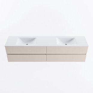 MONDIAZ VICA 200cm badmeubel onderkast Linen 4 lades. Wastafel CLOUD dubbel 2 kraangaten, kleur Talc.