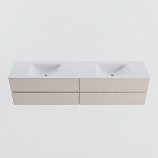 MONDIAZ VICA 200cm badmeubel onderkast Linen 4 lades. Wastafel CLOUD dubbel zonder kraangat, kleur Talc.