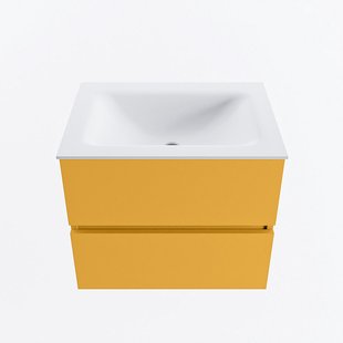 MONDIAZ VICA 60cm badmeubel onderkast Ocher 2 lades. Wastafel CLOUD midden zonder kraangat, kleur Talc.