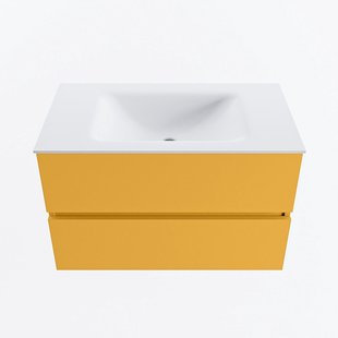 MONDIAZ VICA 80cm badmeubel onderkast Ocher 2 lades. Wastafel CLOUD midden 1 kraangat, kleur Talc.