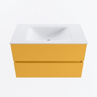 MONDIAZ VICA 80cm badmeubel onderkast Ocher 2 lades. Wastafel CLOUD midden zonder kraangat, kleur Talc.