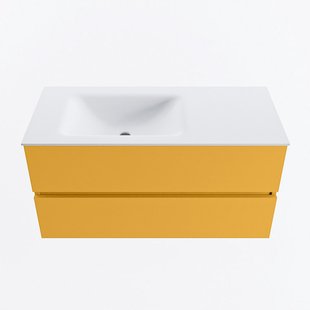 MONDIAZ VICA 100cm badmeubel onderkast Ocher 2 lades. Wastafel CLOUD links 1 kraangat, kleur Talc.