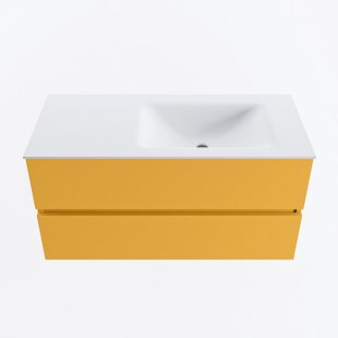 MONDIAZ VICA 100cm badmeubel onderkast Ocher 2 lades. Wastafel CLOUD rechts 1 kraangat, kleur Talc.