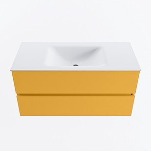 MONDIAZ VICA 100cm badmeubel onderkast Ocher 2 lades. Wastafel CLOUD midden zonder kraangat, kleur Talc.