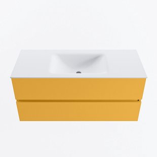 MONDIAZ VICA 110cm badmeubel onderkast Ocher 2 lades. Wastafel CLOUD midden 1 kraangat, kleur Talc.