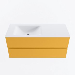 MONDIAZ VICA 110cm badmeubel onderkast Ocher 2 lades. Wastafel CLOUD links 1 kraangat, kleur Talc.