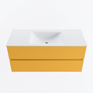 MONDIAZ VICA 110cm badmeubel onderkast Ocher 2 lades. Wastafel CLOUD midden zonder kraangat, kleur Talc.