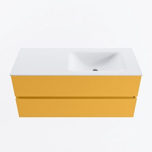 MONDIAZ VICA 110cm badmeubel onderkast Ocher 2 lades. Wastafel CLOUD rechts zonder kraangat, kleur Talc.