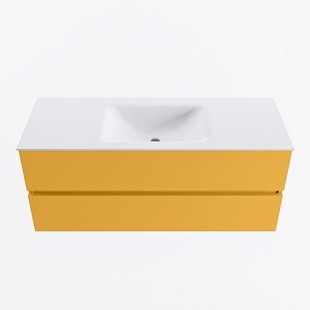 MONDIAZ VICA 120cm badmeubel onderkast Ocher 2 lades. Wastafel CLOUD midden 1 kraangat, kleur Talc.