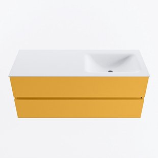 MONDIAZ VICA 120cm badmeubel onderkast Ocher 2 lades. Wastafel CLOUD rechts 1 kraangat, kleur Talc.