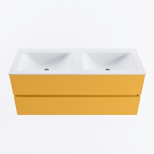 MONDIAZ VICA 120cm badmeubel onderkast Ocher 2 lades. Wastafel CLOUD dubbel 2 kraangaten, kleur Talc.
