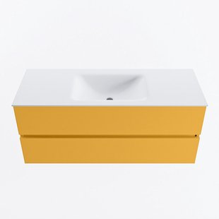 MONDIAZ VICA 120cm badmeubel onderkast Ocher 2 lades. Wastafel CLOUD midden zonder kraangat, kleur Talc.