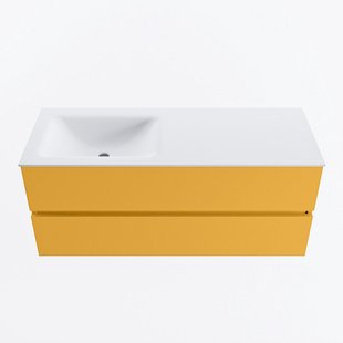 MONDIAZ VICA 120cm badmeubel onderkast Ocher 2 lades. Wastafel CLOUD links zonder kraangat, kleur Talc.