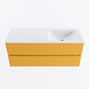 MONDIAZ VICA 120cm badmeubel onderkast Ocher 2 lades. Wastafel CLOUD rechts zonder kraangat, kleur Talc.