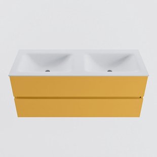 MONDIAZ VICA 120cm badmeubel onderkast Ocher 2 lades. Wastafel CLOUD dubbel zonder kraangat, kleur Talc.