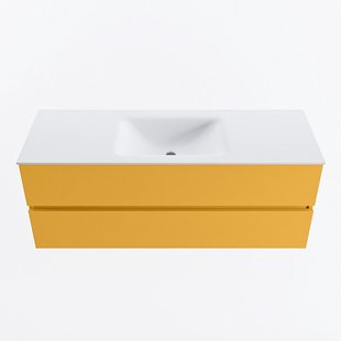 MONDIAZ VICA 130cm badmeubel onderkast Ocher 2 lades. Wastafel CLOUD midden 1 kraangat, kleur Talc.