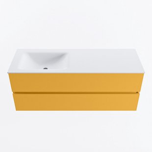 MONDIAZ VICA 130cm badmeubel onderkast Ocher 2 lades. Wastafel CLOUD links 1 kraangat, kleur Talc.