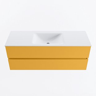 MONDIAZ VICA 130cm badmeubel onderkast Ocher 2 lades. Wastafel CLOUD midden zonder kraangat, kleur Talc.