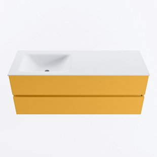 MONDIAZ VICA 130cm badmeubel onderkast Ocher 2 lades. Wastafel CLOUD links zonder kraangat, kleur Talc.