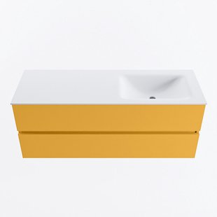 MONDIAZ VICA 130cm badmeubel onderkast Ocher 2 lades. Wastafel CLOUD rechts zonder kraangat, kleur Talc.