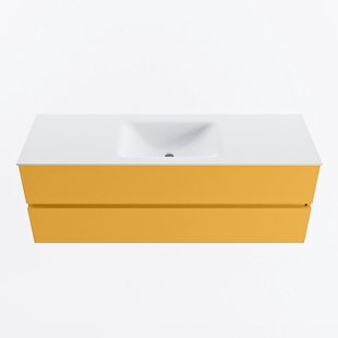 MONDIAZ VICA 140cm badmeubel onderkast Ocher 2 lades. Wastafel CLOUD midden 1 kraangat, kleur Talc.