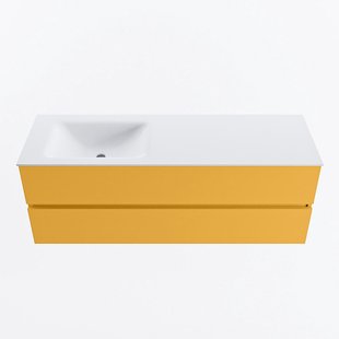 MONDIAZ VICA 140cm badmeubel onderkast Ocher 2 lades. Wastafel CLOUD links 1 kraangat, kleur Talc.