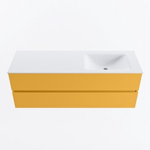 MONDIAZ VICA 140cm badmeubel onderkast Ocher 2 lades. Wastafel CLOUD rechts 1 kraangat, kleur Talc.