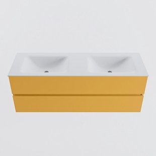 MONDIAZ VICA 140cm badmeubel onderkast Ocher 2 lades. Wastafel CLOUD dubbel 2 kraangaten, kleur Talc.