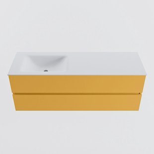 MONDIAZ VICA 140cm badmeubel onderkast Ocher 2 lades. Wastafel CLOUD links zonder kraangat, kleur Talc.