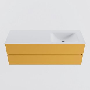 MONDIAZ VICA 140cm badmeubel onderkast Ocher 2 lades. Wastafel CLOUD rechts zonder kraangat, kleur Talc.