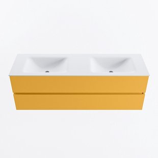 MONDIAZ VICA 150cm badmeubel onderkast Ocher 2 lades. Wastafel CLOUD dubbel 2 kraangaten, kleur Talc.
