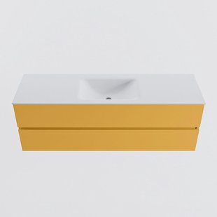 MONDIAZ VICA 150cm badmeubel onderkast Ocher 2 lades. Wastafel CLOUD midden zonder kraangat, kleur Talc.