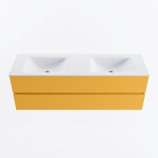 MONDIAZ VICA 150cm badmeubel onderkast Ocher 2 lades. Wastafel CLOUD dubbel zonder kraangat, kleur Talc.