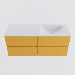 MONDIAZ VICA 120cm badmeubel onderkast Ocher 4 lades. Wastafel CLOUD rechts 1 kraangat, kleur Talc.