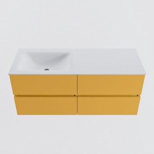 MONDIAZ VICA 120cm badmeubel onderkast Ocher 4 lades. Wastafel CLOUD links zonder kraangat, kleur Talc.