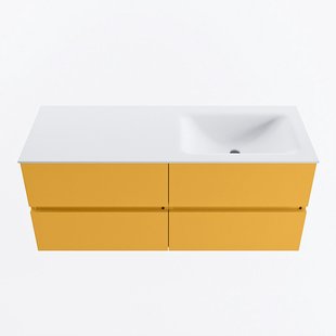 MONDIAZ VICA 120cm badmeubel onderkast Ocher 4 lades. Wastafel CLOUD rechts zonder kraangat, kleur Talc.