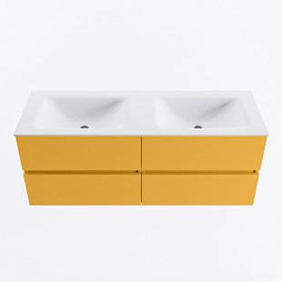 MONDIAZ VICA 130cm badmeubel onderkast Ocher 4 lades. Wastafel CLOUD dubbel 2 kraangaten, kleur Talc.