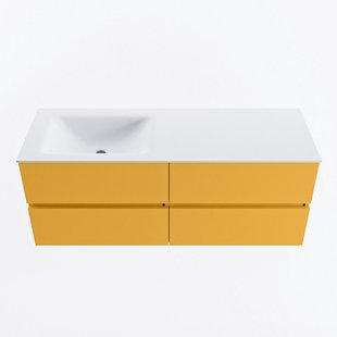 MONDIAZ VICA 130cm badmeubel onderkast Ocher 4 lades. Wastafel CLOUD links zonder kraangat, kleur Talc.