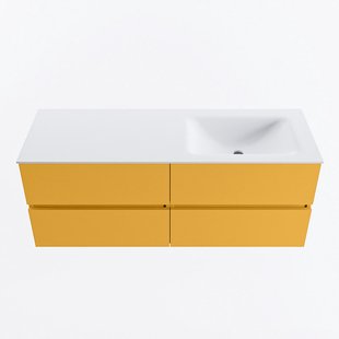 MONDIAZ VICA 130cm badmeubel onderkast Ocher 4 lades. Wastafel CLOUD rechts zonder kraangat, kleur Talc.